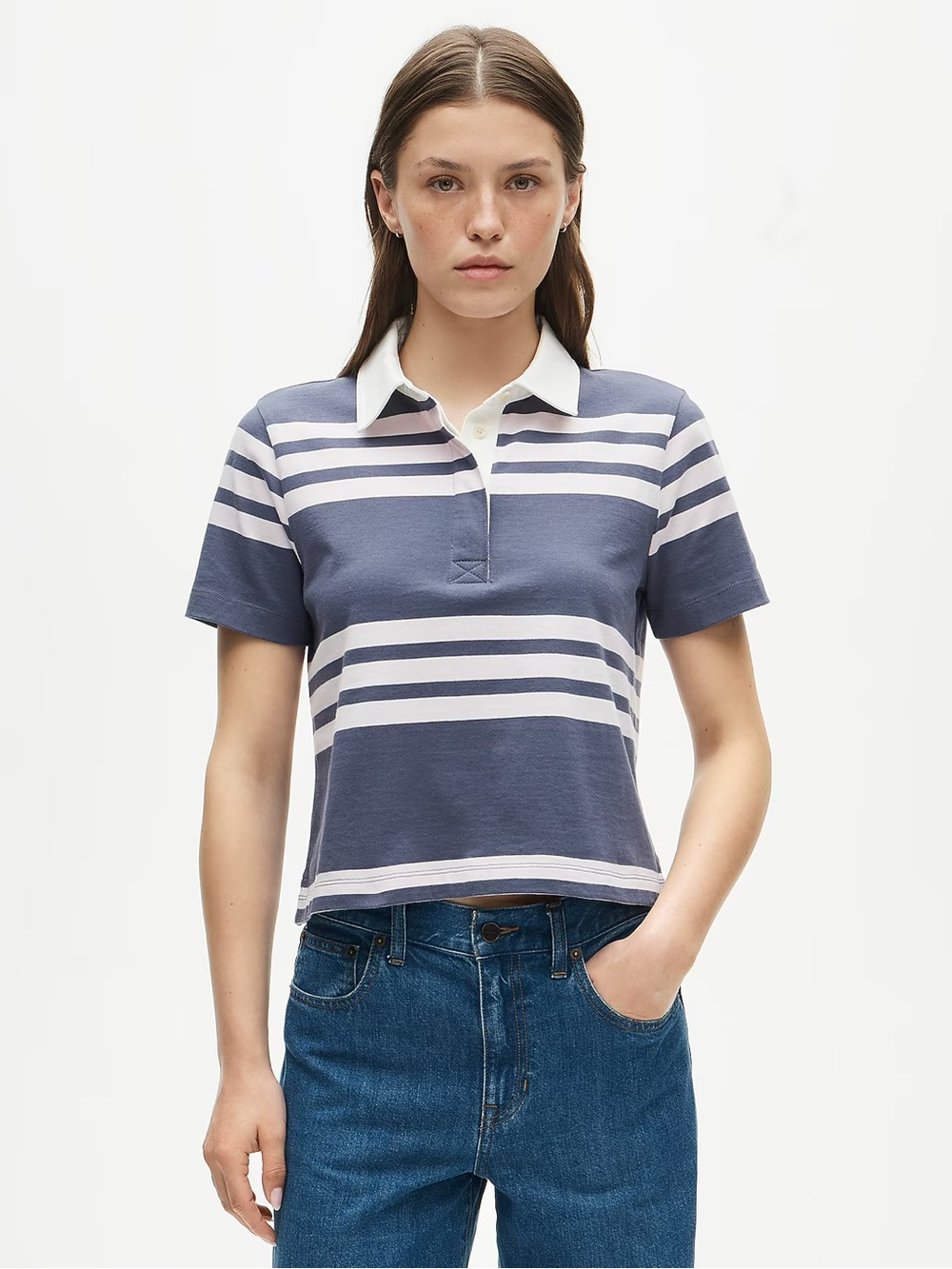 J. Crew Boyfriend jersey short-sleeve polo shirt in stripe Small Preppy Rugby